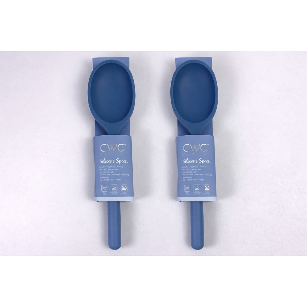 CWC Cook With Color Blue Silicone Cooking Spoons Set of 2 BPA Free